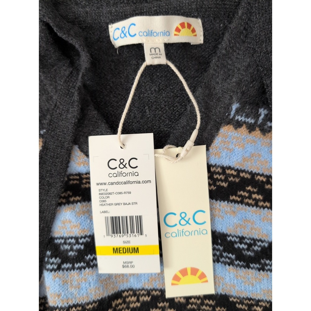 C&C California Baja Stripe Style Hoodie Sweater Grey Size Medium NWT - Picture 5 of 5
